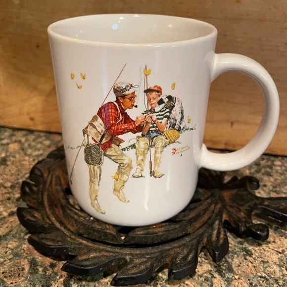 Vintage 1987 Norman Rockwell  Trout Dinner  coffee mug - Picture 1 of 4